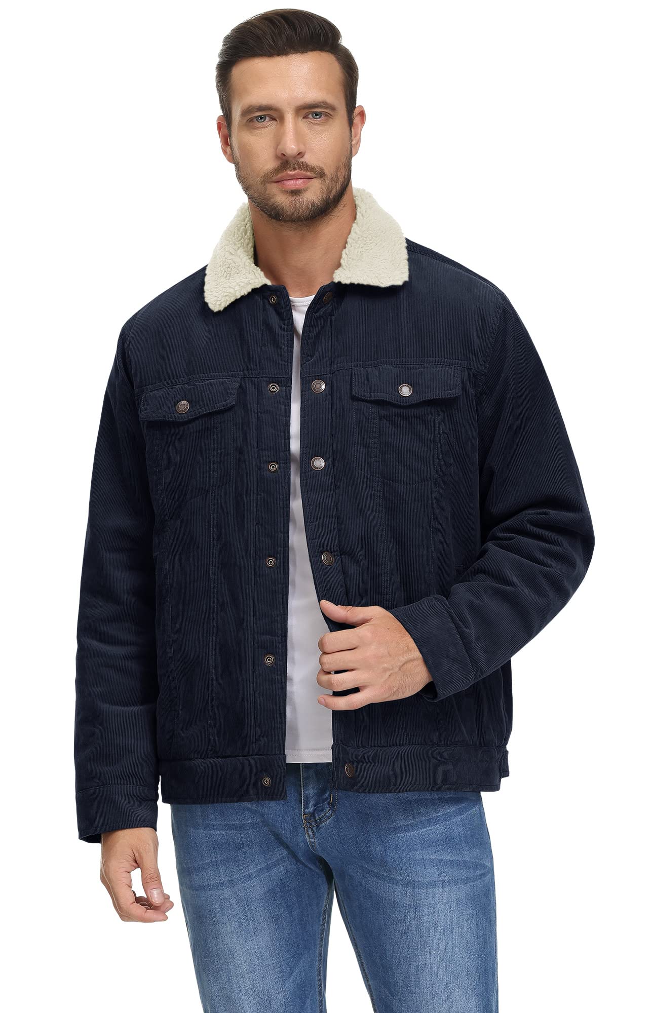 Casaco Trucker Homem Legan em Veludo Canelado – Forro Sherpa, Calor & Estilo Casual