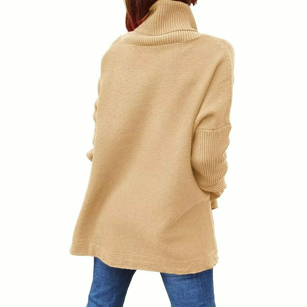 Ava Dámský Dlouhý Svetr s Rolákem Oversize – Teplý Žebrovaný Tunika Svetr v Elegantním Stylu