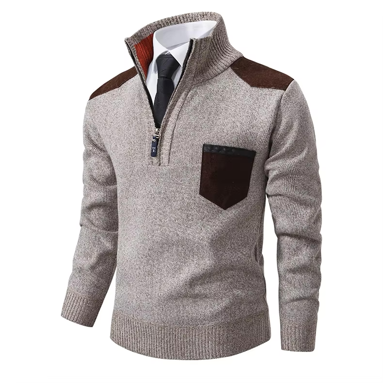 Tristan Herre Uldtrøje med Halv Lynlås – Elegant Pullover med Brystlomme & Komfortabel Pasform