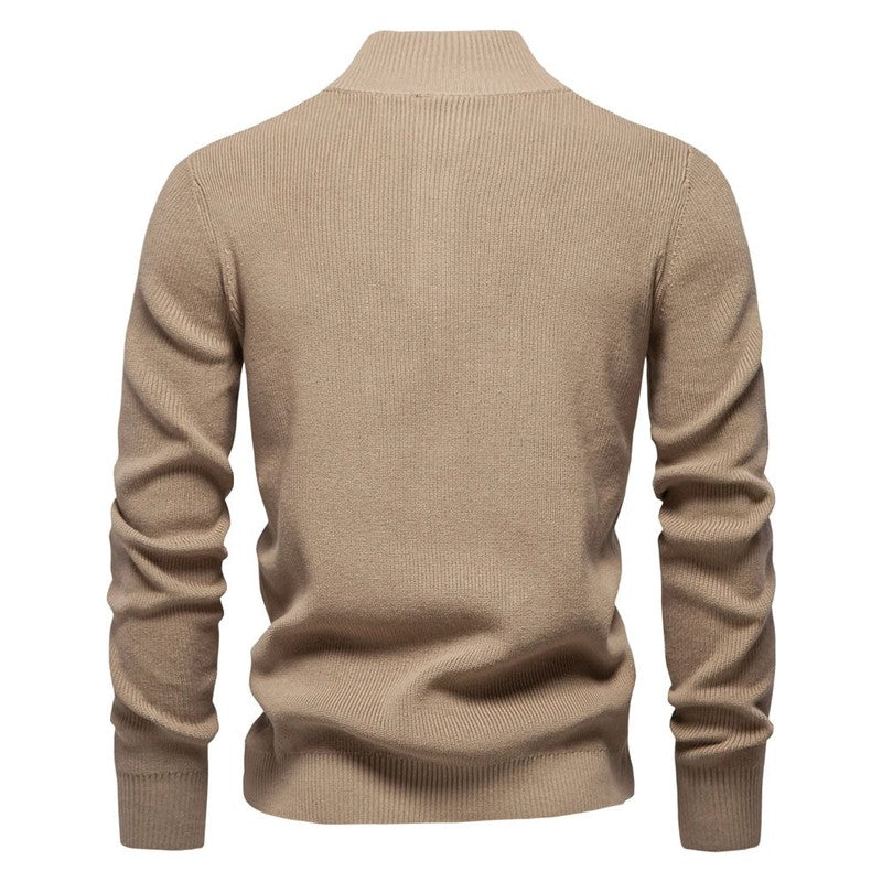 Julian Pull Homme Mock Neck Boutonné – Dzianina Żebrowana, Krój Regularny i Styl Elegancki