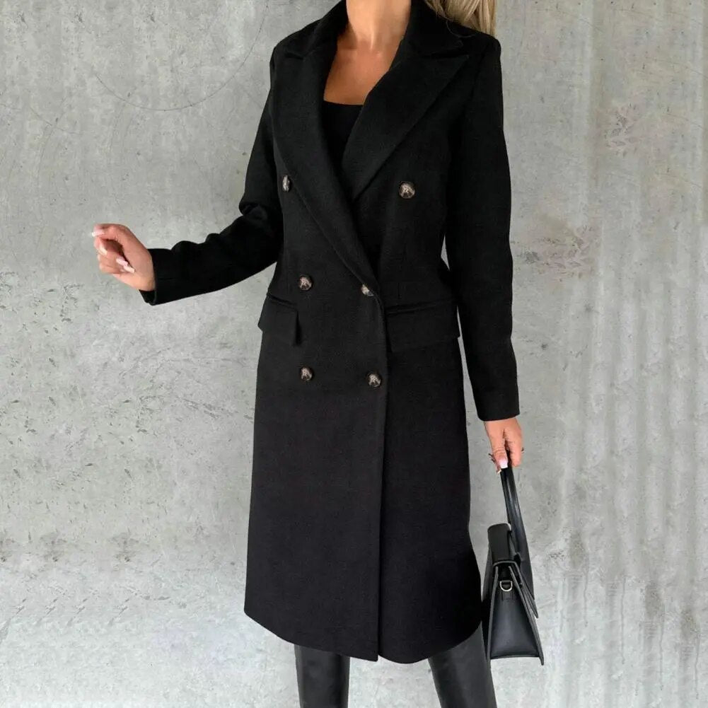 Charlotte Manteau Dame Uld Elegant – Lang Pasform, Klassiske Revers & Tidløs Stil