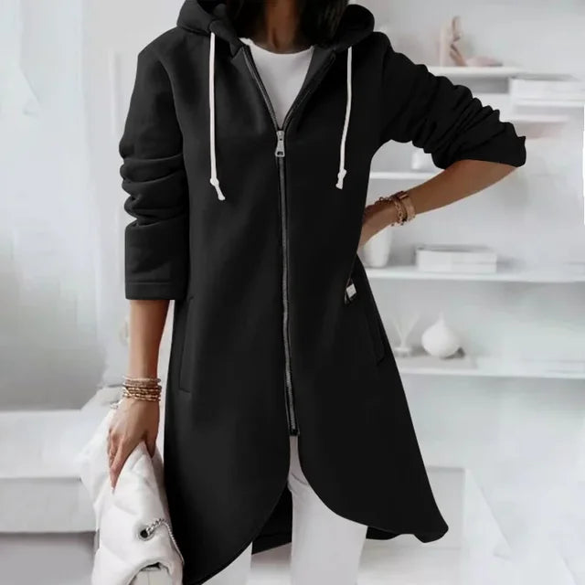 Nuvina Veste Hoodie Longue Femme – Manteau Casual Zippé avec Capuche & Coupe Relax