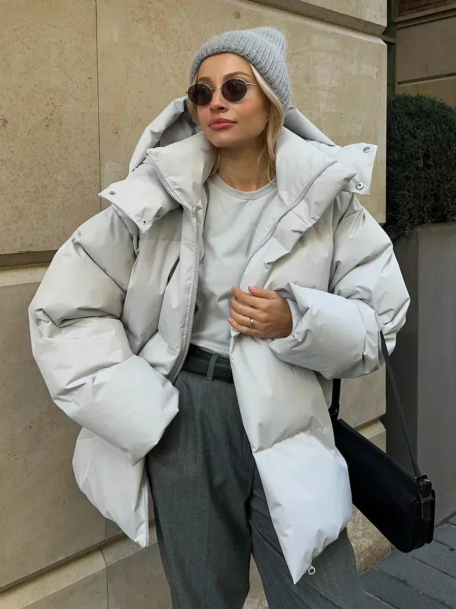 Rivière d’Or Damen Steppparka Uni – Eleganter Wintermantel mit warmer Kapuze