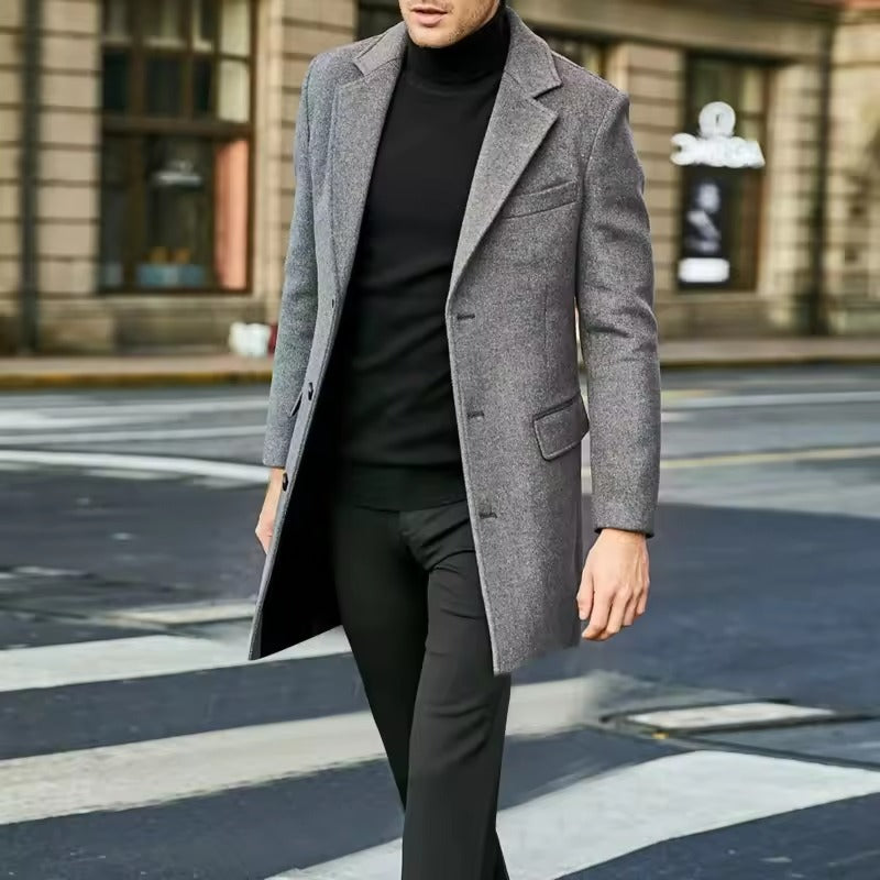 Casaco Longo Arthy Homem em Lã Misturada – Corte Elegante & Elegância Intemporal