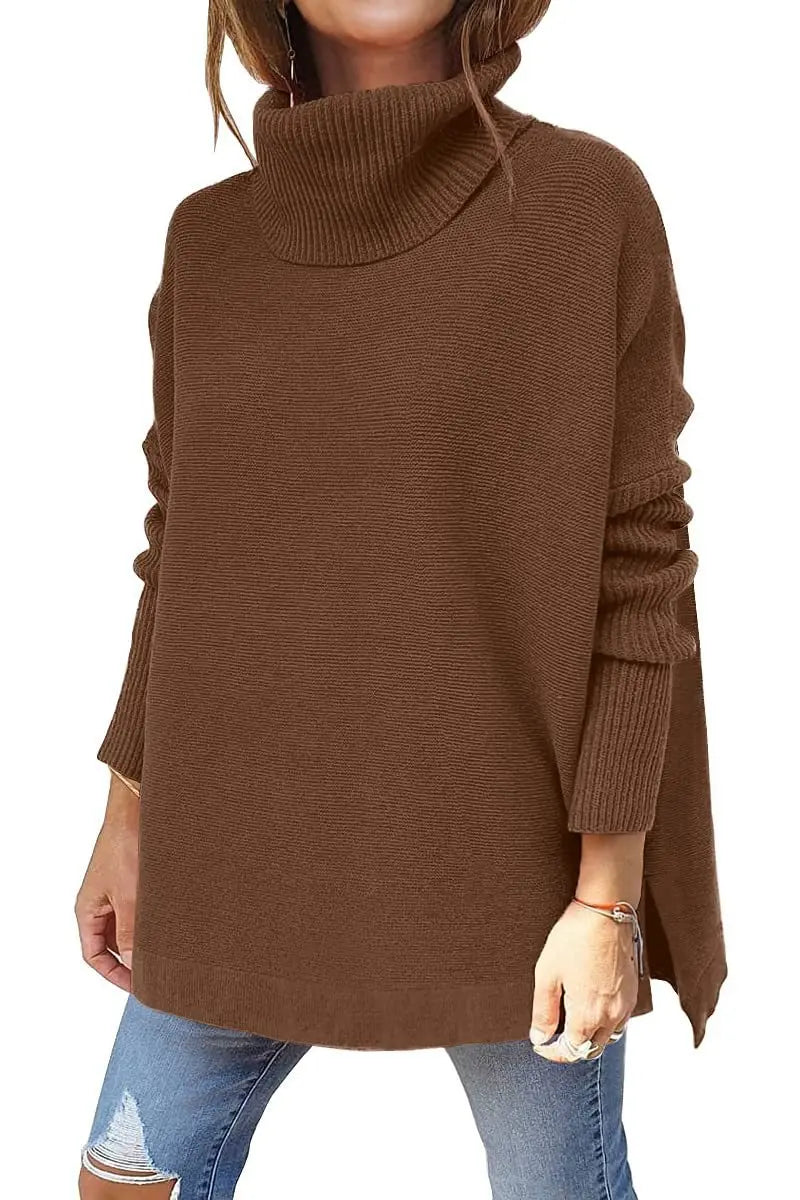 Ava Dámský Dlouhý Svetr s Rolákem Oversize – Teplý Žebrovaný Tunika Svetr v Elegantním Stylu