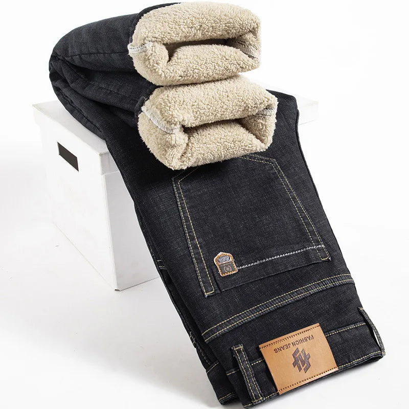 René Jean Pánske Zateplené Nohavice Slim Fit z Denimu na Zimu