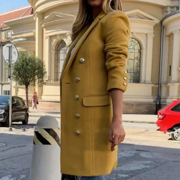 Ariana Casaco longo para mulher – Corte clássico com botões, bolsos laterais e estilo diário