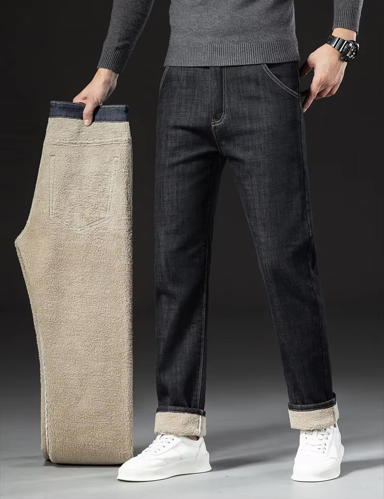 René Jean Pánske Zateplené Nohavice Slim Fit z Denimu na Zimu
