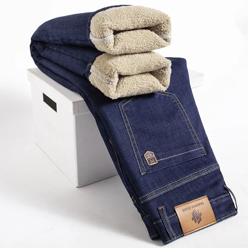René Jean Pánske Zateplené Nohavice Slim Fit z Denimu na Zimu
