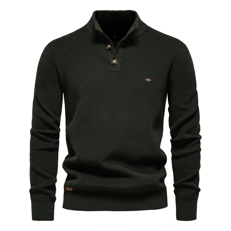 Julian Pull Homme Mock Neck Boutonné – Dzianina Żebrowana, Krój Regularny i Styl Elegancki