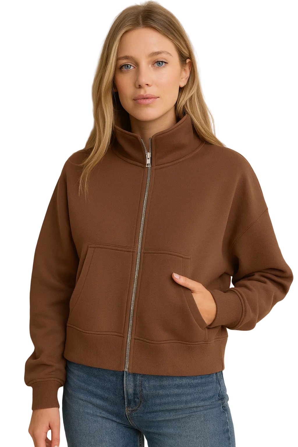 Evangeline Damenjacke mit Reißverschluss und Stehkragen – Moderne kurze Passform & Premium-Komfort