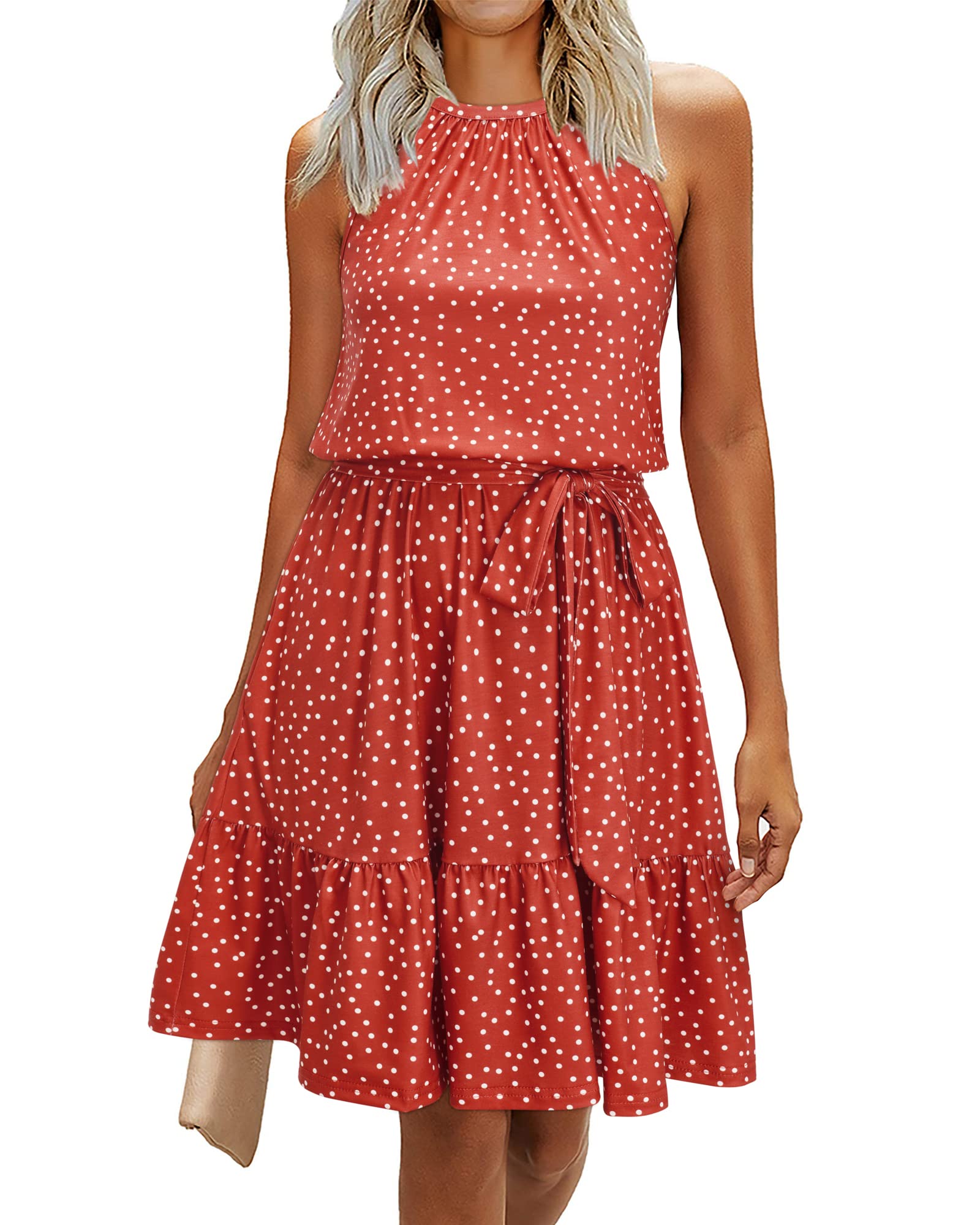 Rosa Robe Femme – Col Halter Sans Manches, Coupe A-Line Midi & Ceinture avec Poches
