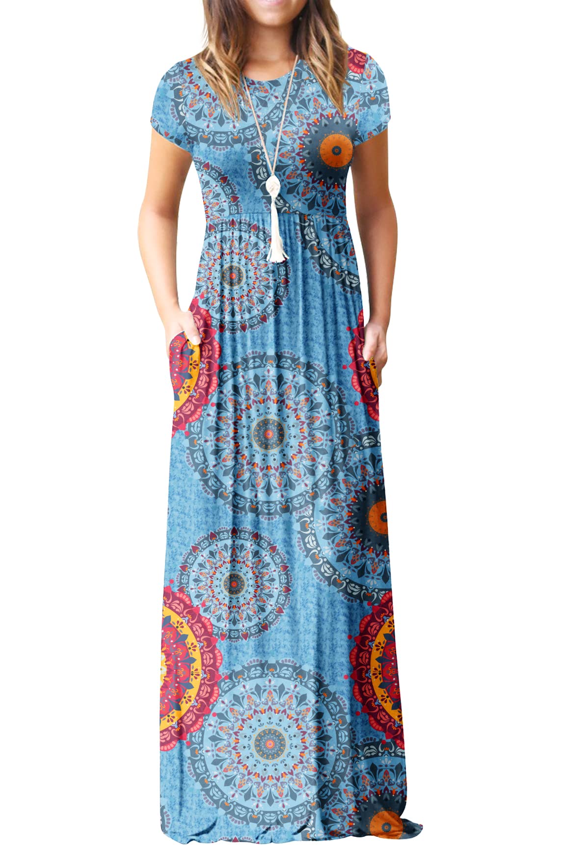 Vestido Maxi Bridget Mulher – Gola Redonda Lisa, Corte Fluido e Cintura Alta com Bolsos Verão