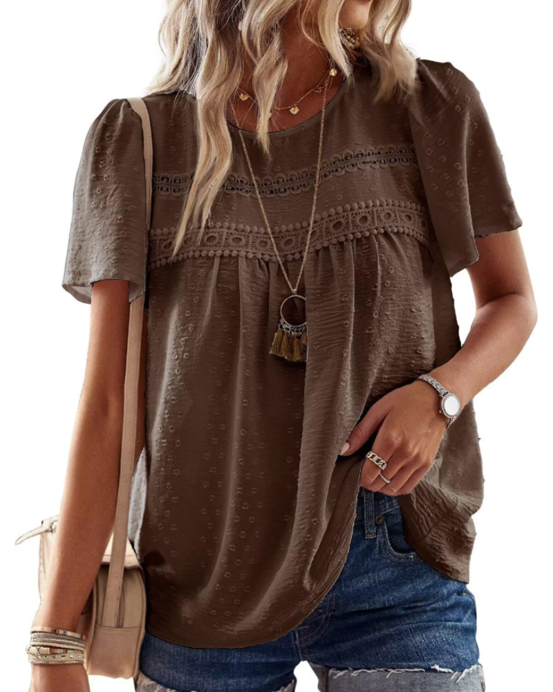 Bluzka Naira Damska – Boho Top z Muślinu z Koronką i Luźnym Krojem
