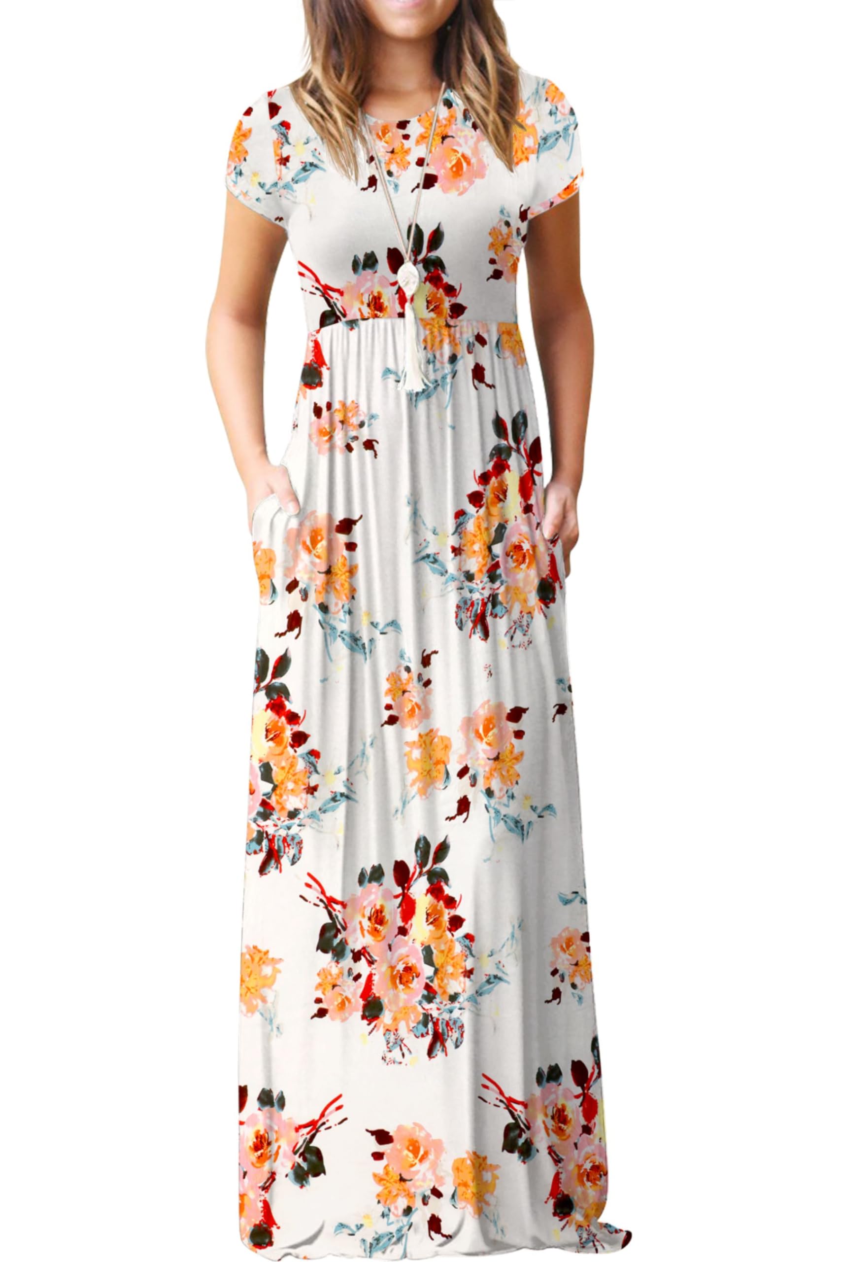 Vestido Maxi Bridget Mulher – Gola Redonda Lisa, Corte Fluido e Cintura Alta com Bolsos Verão