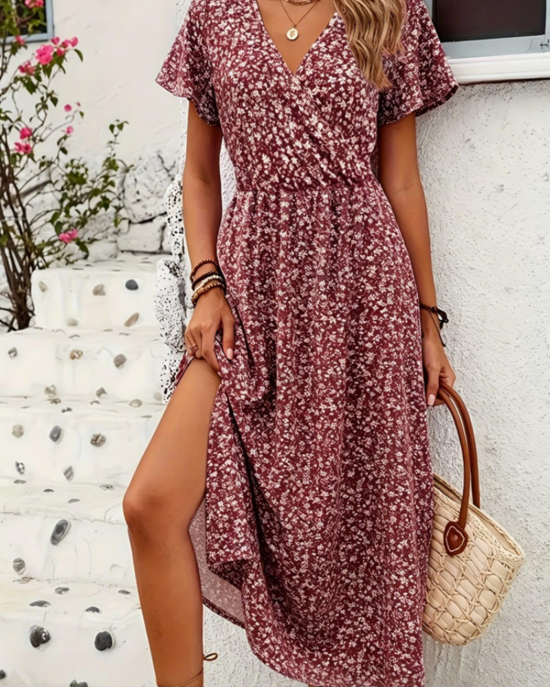 Dámské maxi šaty Jade Robe – výstřih do V, krátké rukávy, na párty i do kanceláře