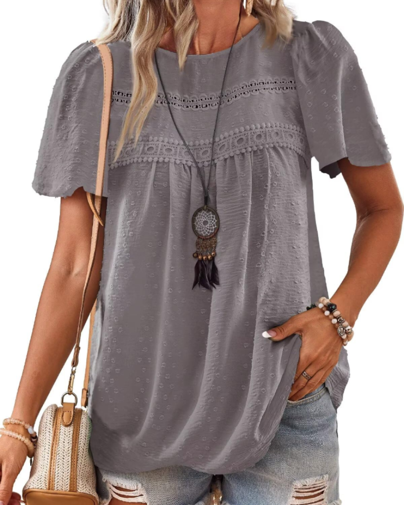Bluzka Naira Damska – Boho Top z Muślinu z Koronką i Luźnym Krojem