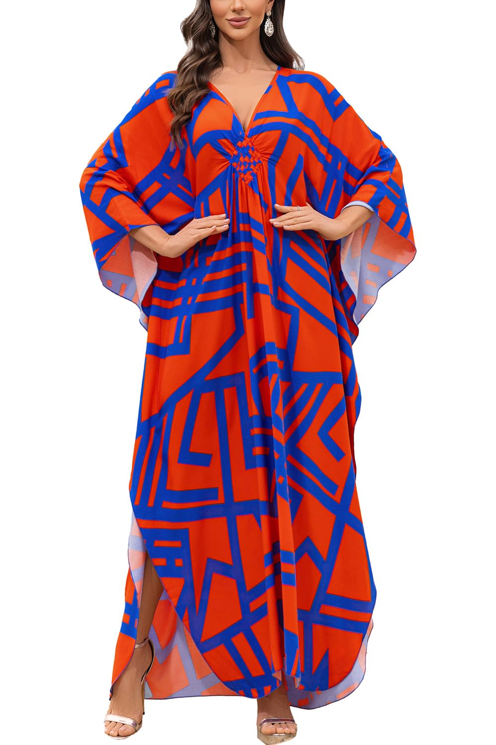 Eugenia Women's Kimono – Loose Long Beach Dress, V-Neck & Loose Sleeves Summer Cover-Up