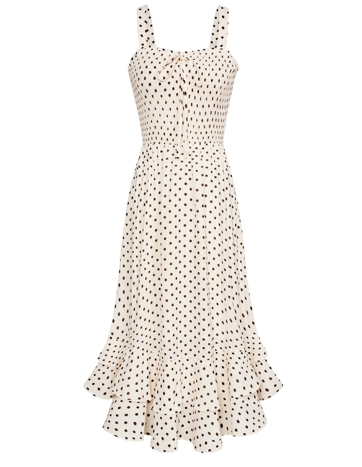 Mildred Robe Maxi Femme – Col Carré Bretelles, Coupe A-Line Smockée & Ourlet Volants Été