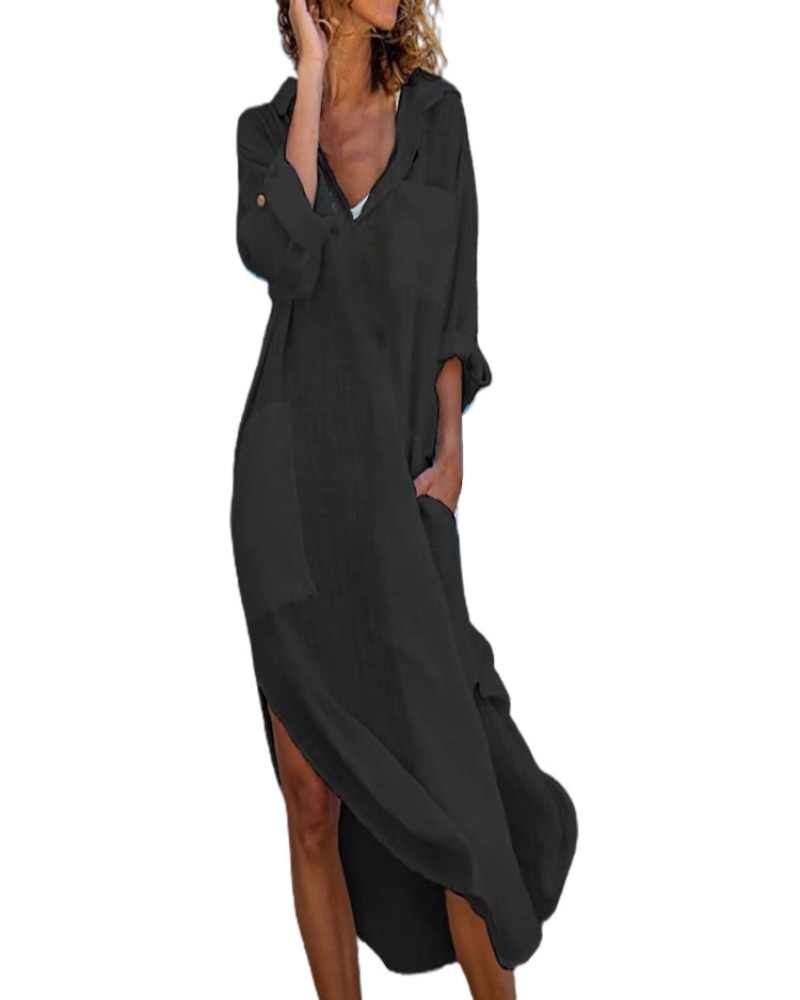 Vestaglia Camicia Donna Lindy – Vestaglia Lunga Bottoni Cotone-Lino Taglia Regolabile Elegante & Casual