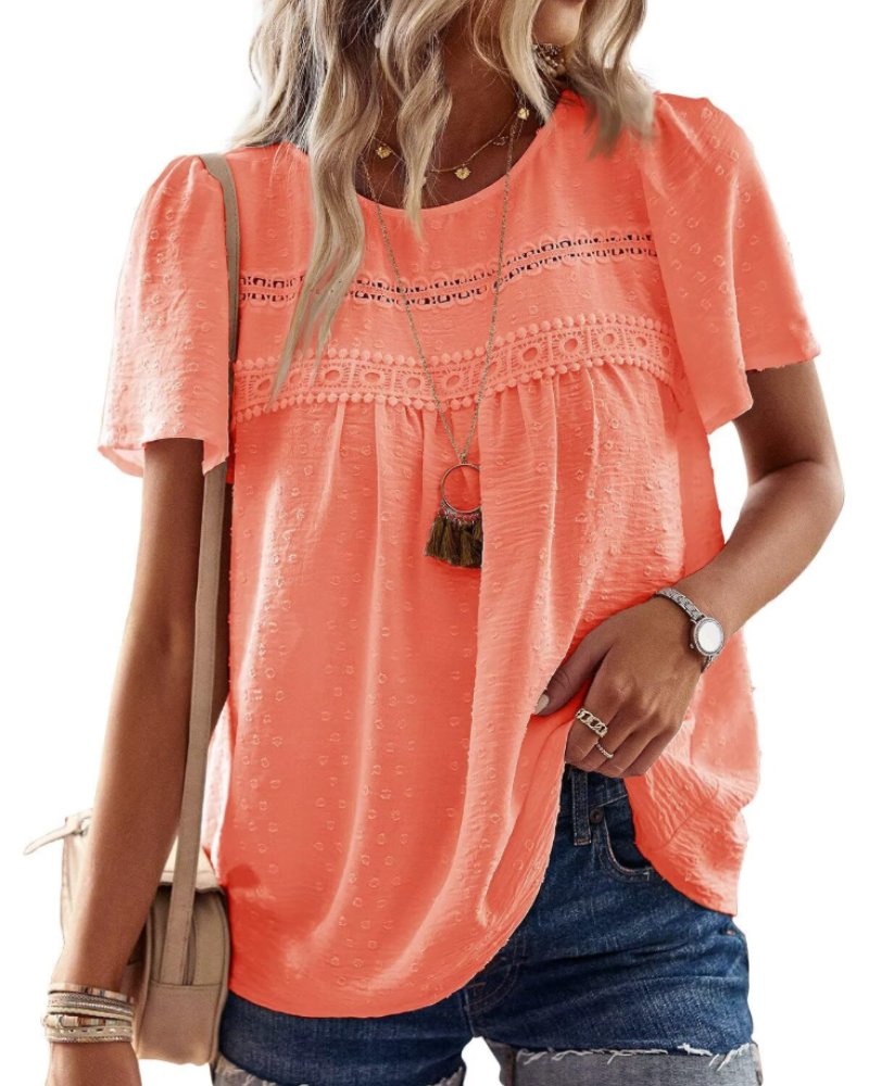 Bluzka Naira Damska – Boho Top z Muślinu z Koronką i Luźnym Krojem