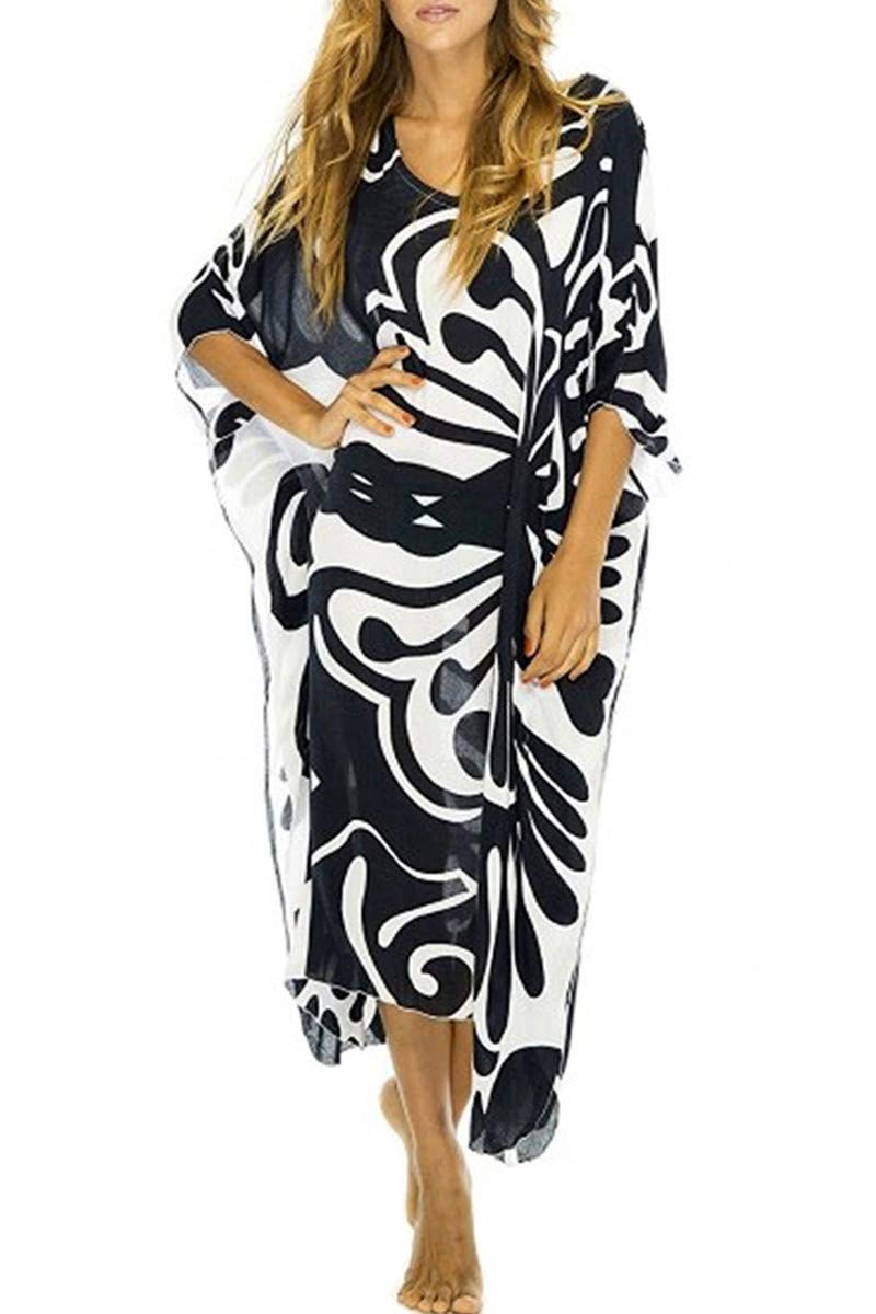Eugenia Women's Kimono – Loose Long Beach Dress, V-Neck & Loose Sleeves Summer Cover-Up