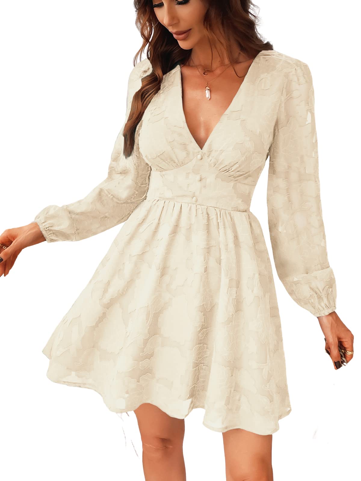 Vestido Ronalyn Feminino – Bodycon em Renda com Decote em V, Mangas Compridas e Corte Mini Elegante para Noite