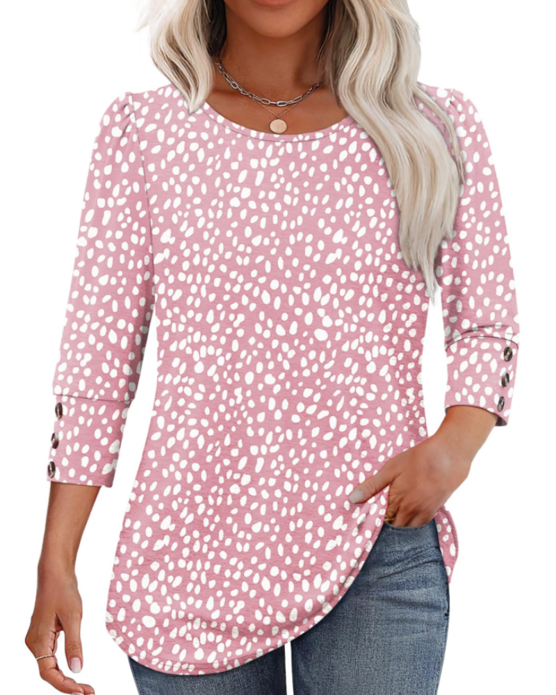 Blusa Veda Mulher – Top com Decote em V, Mangas 3/4 Bufantes e Punhos Fruncidos Chic