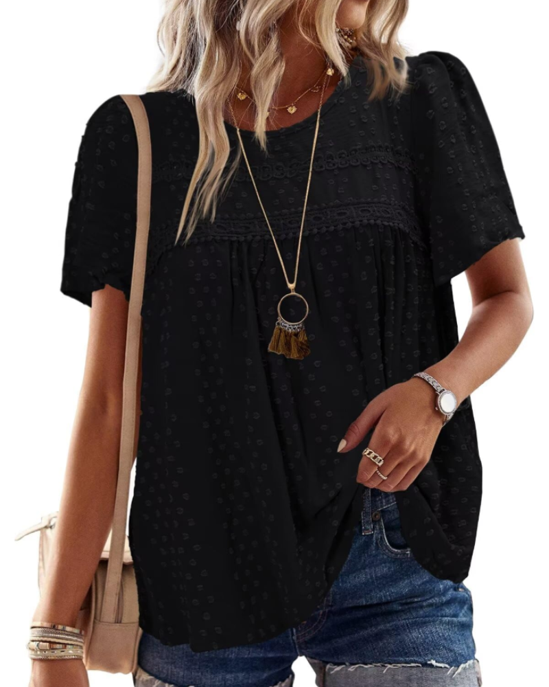 Bluzka Naira Damska – Boho Top z Muślinu z Koronką i Luźnym Krojem