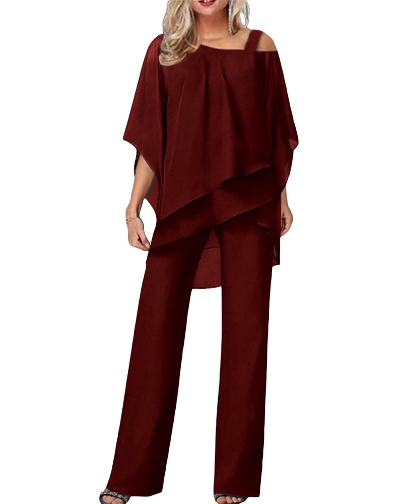 Emma Elegant Kvinde Sæt – Asymmetrisk Top & Flydende Bukser Plus Size