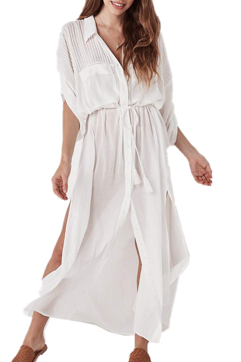 Eugenia Women's Kimono – Loose Long Beach Dress, V-Neck & Loose Sleeves Summer Cover-Up
