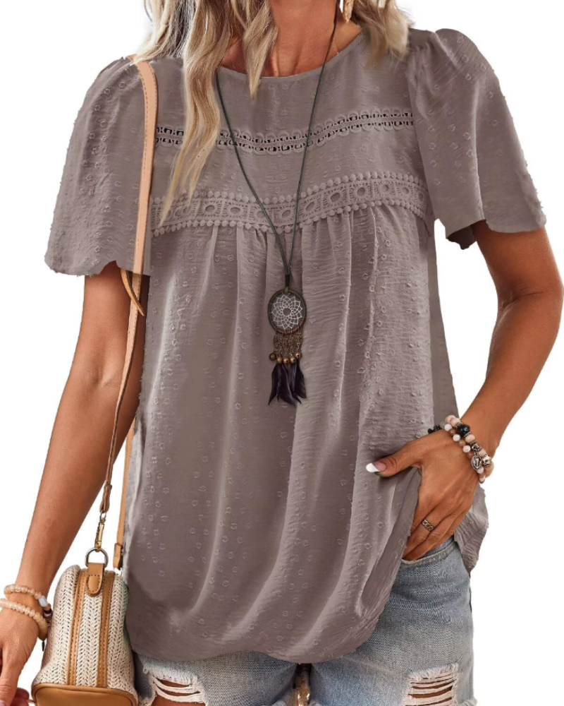 Bluzka Naira Damska – Boho Top z Muślinu z Koronką i Luźnym Krojem