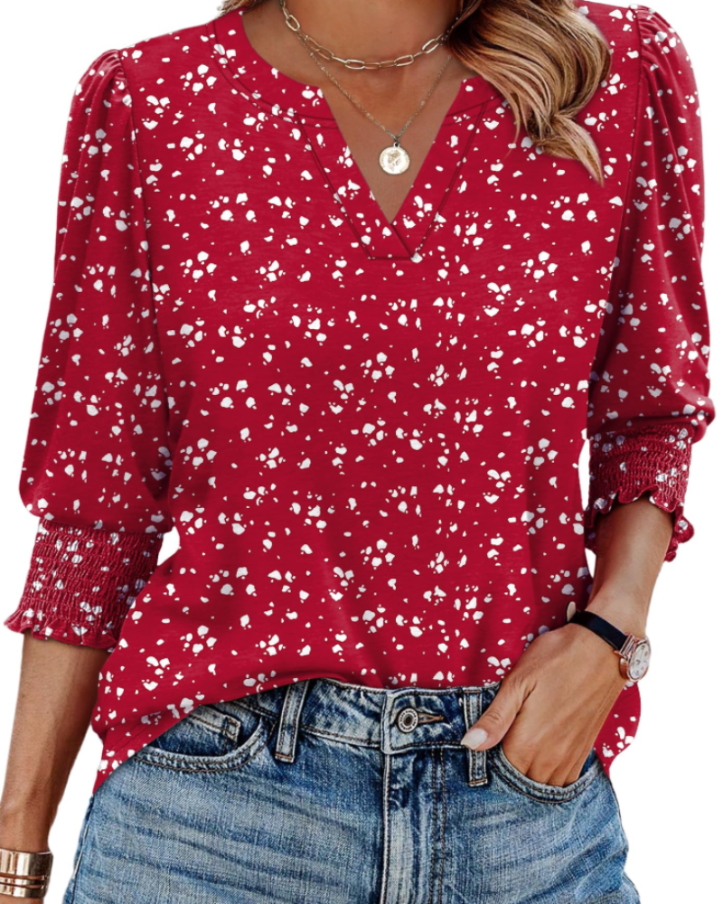 Blusa Veda Mulher – Top com Decote em V, Mangas 3/4 Bufantes e Punhos Fruncidos Chic