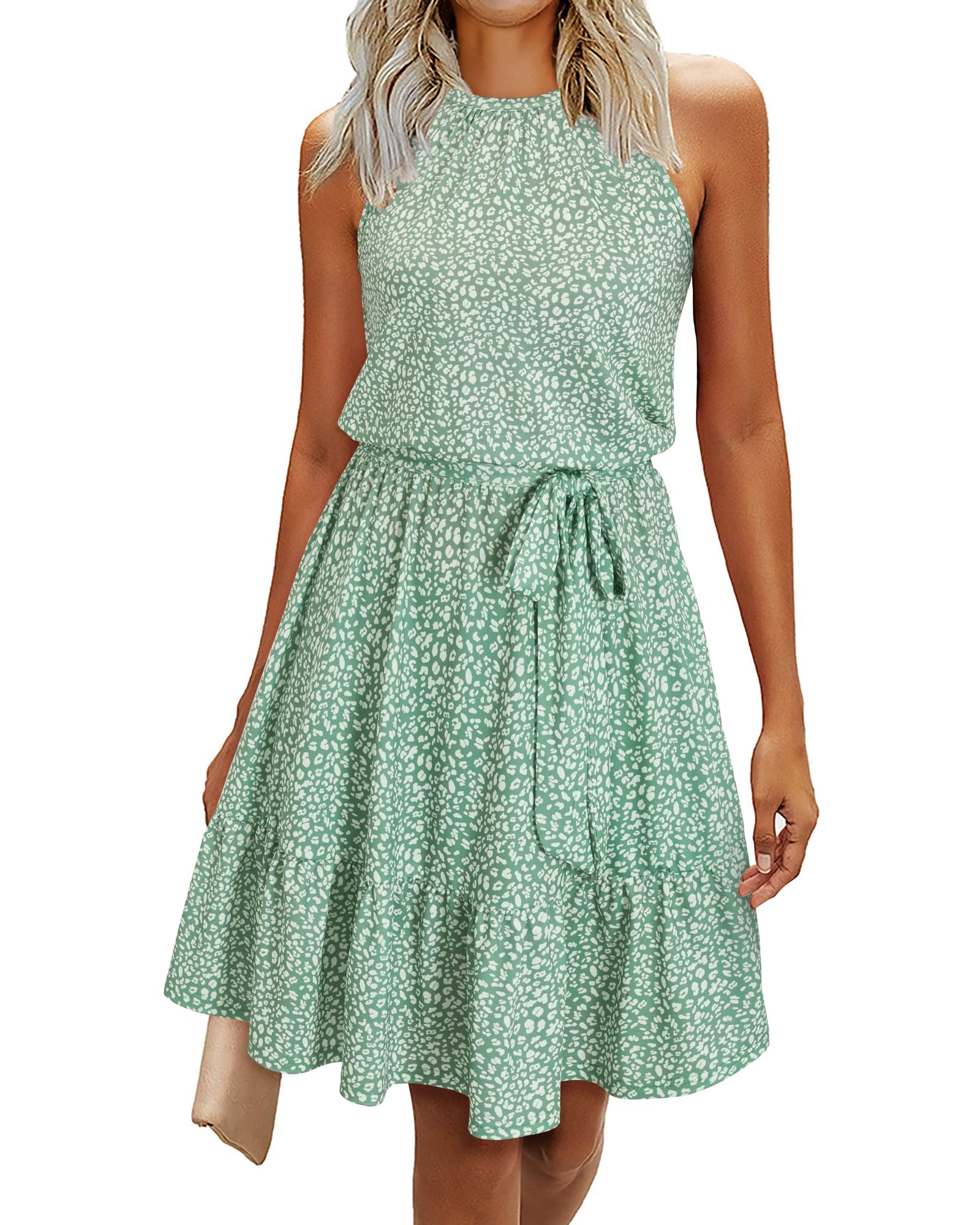 Rosa Robe Femme – Col Halter Sans Manches, Coupe A-Line Midi & Ceinture avec Poches