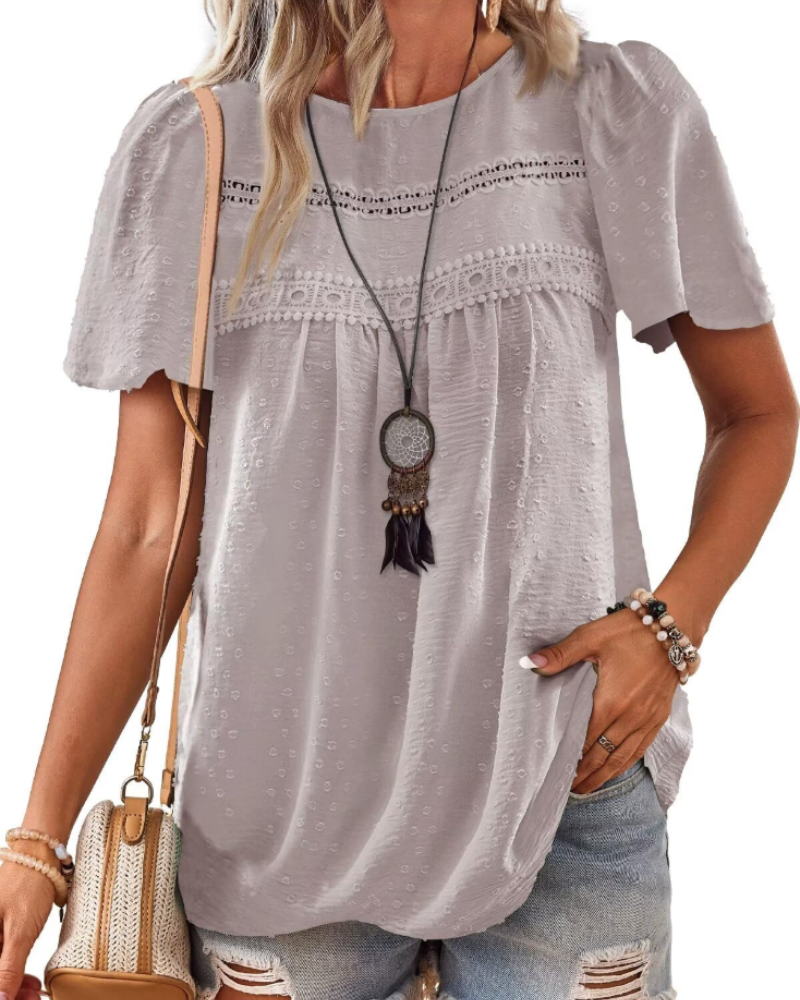 Bluzka Naira Damska – Boho Top z Muślinu z Koronką i Luźnym Krojem