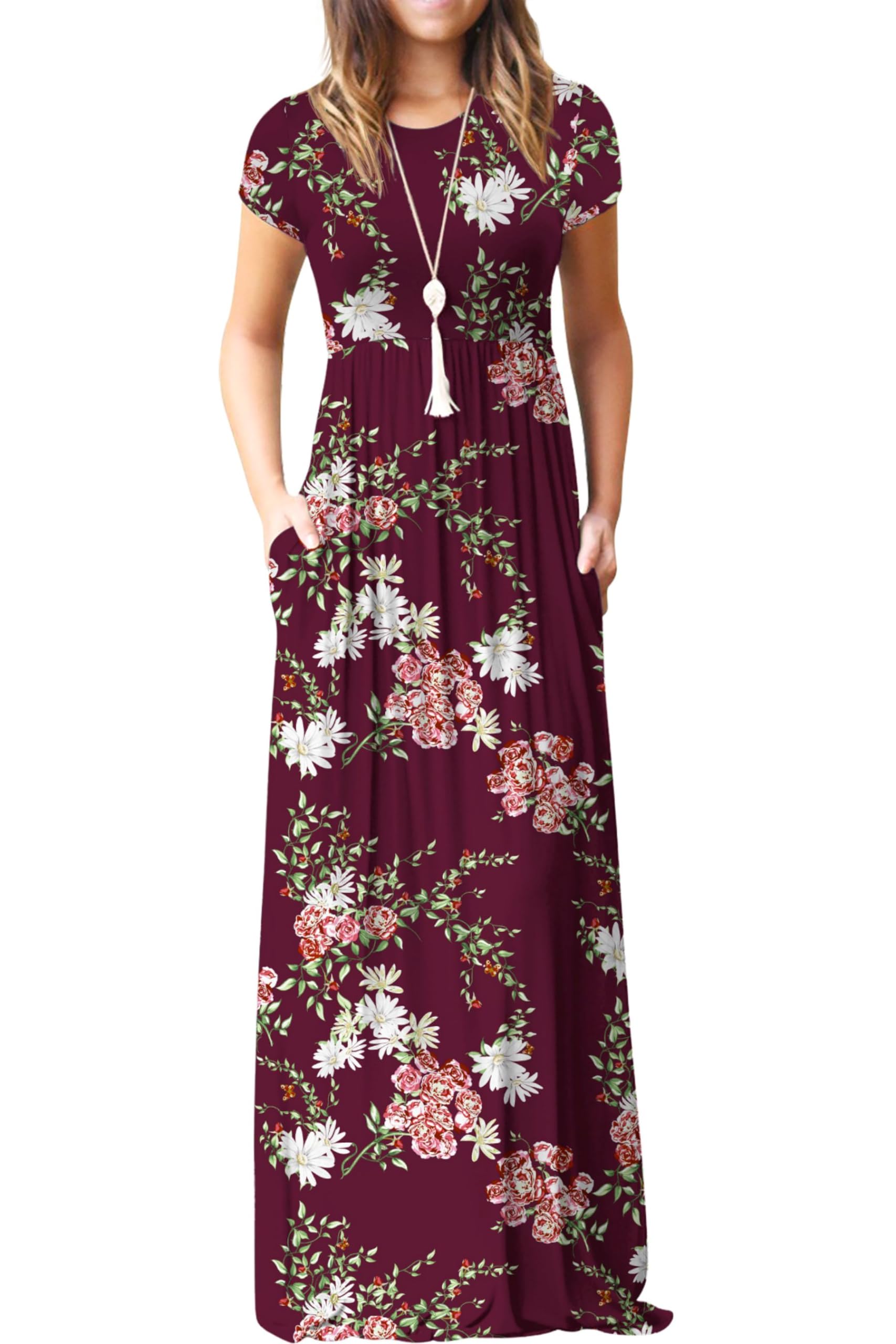 Vestido Maxi Bridget Mulher – Gola Redonda Lisa, Corte Fluido e Cintura Alta com Bolsos Verão