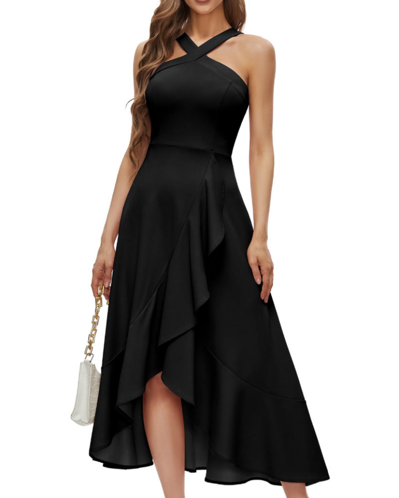 Sabrina Maxi Dress for Women – Evening Dress with Halter, Ruffles, Hi-Low Cut & Chic Elegance