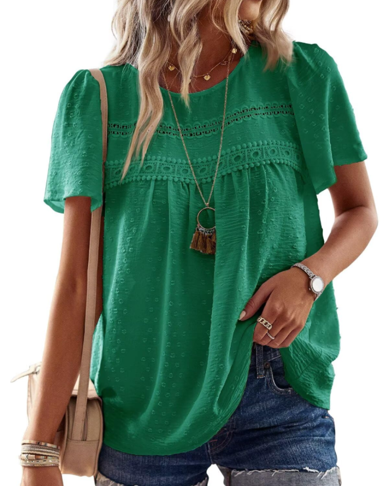 Bluzka Naira Damska – Boho Top z Muślinu z Koronką i Luźnym Krojem