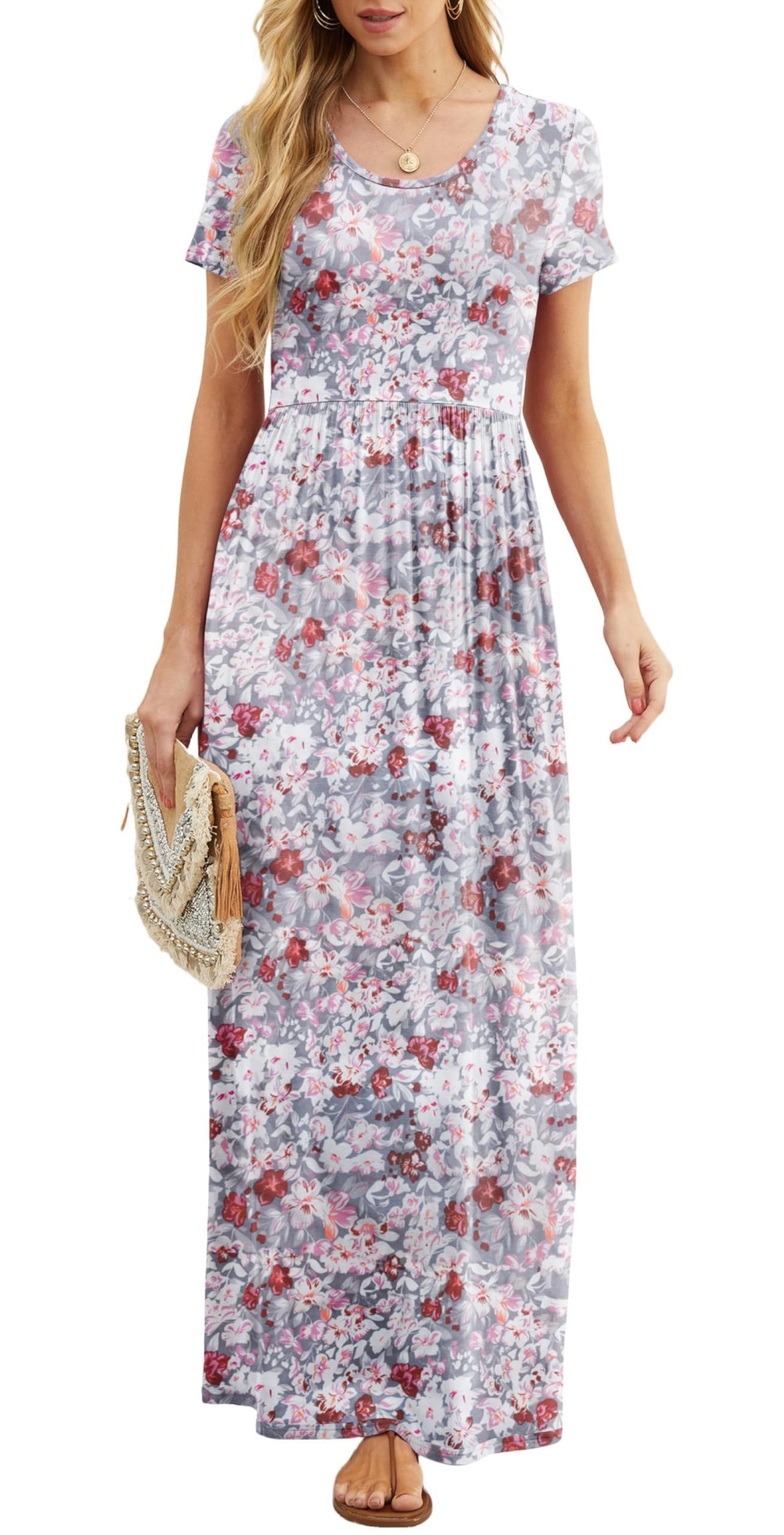 Vestido Maxi Bridget Mulher – Gola Redonda Lisa, Corte Fluido e Cintura Alta com Bolsos Verão