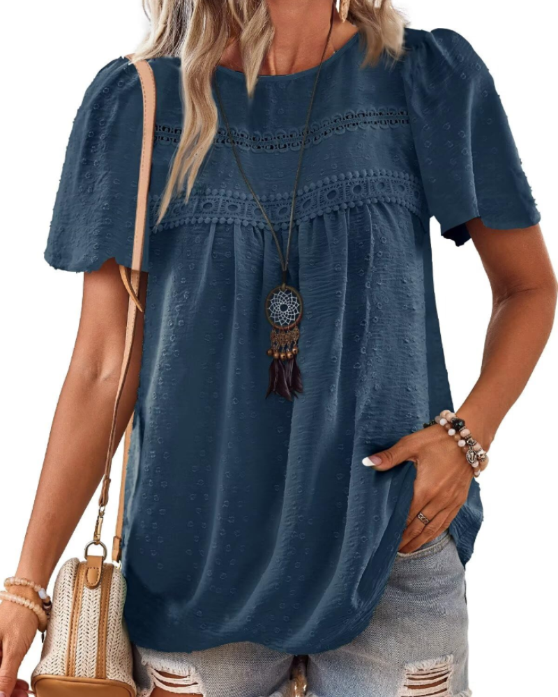Bluzka Naira Damska – Boho Top z Muślinu z Koronką i Luźnym Krojem