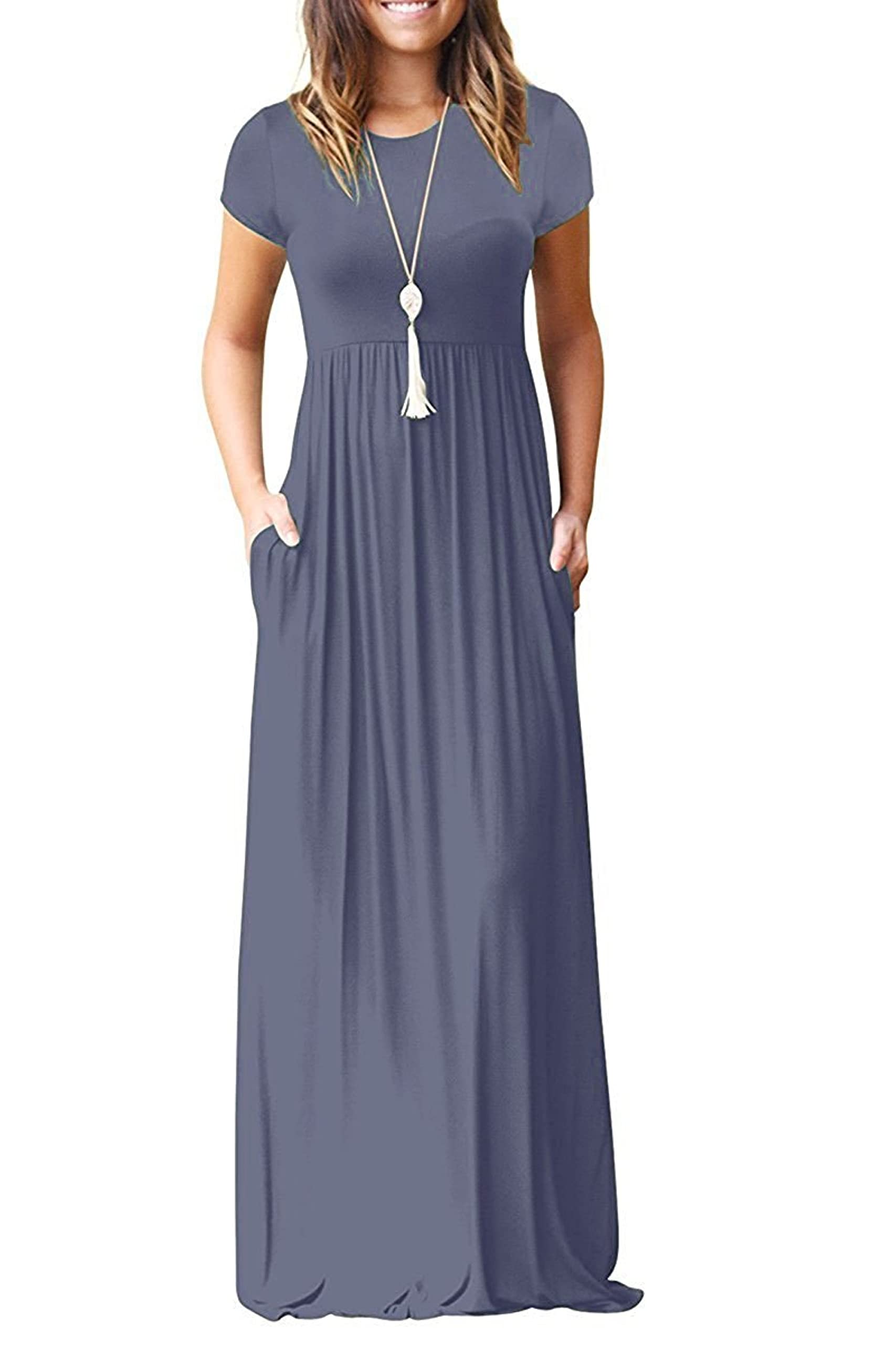 Vestido Maxi Bridget Mulher – Gola Redonda Lisa, Corte Fluido e Cintura Alta com Bolsos Verão