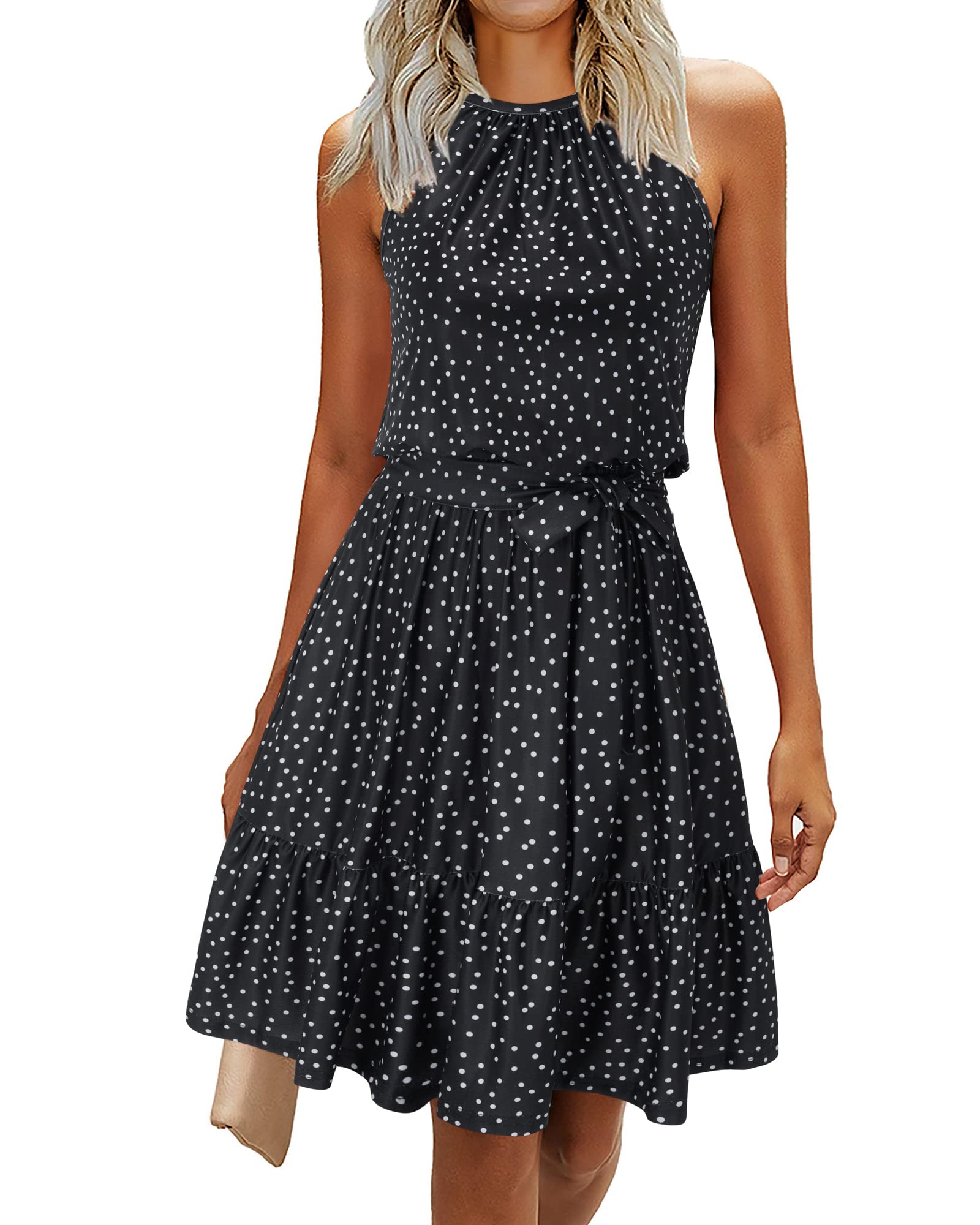 Rosa Robe Femme – Col Halter Sans Manches, Coupe A-Line Midi & Ceinture avec Poches