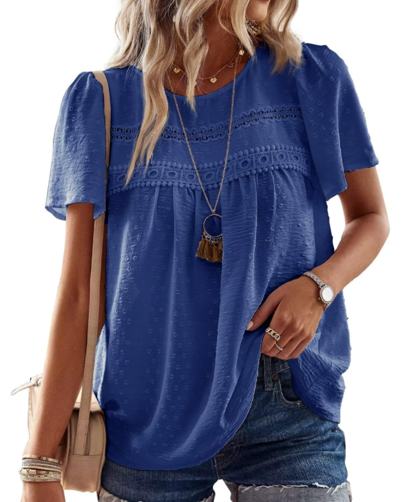 Bluzka Naira Damska – Boho Top z Muślinu z Koronką i Luźnym Krojem