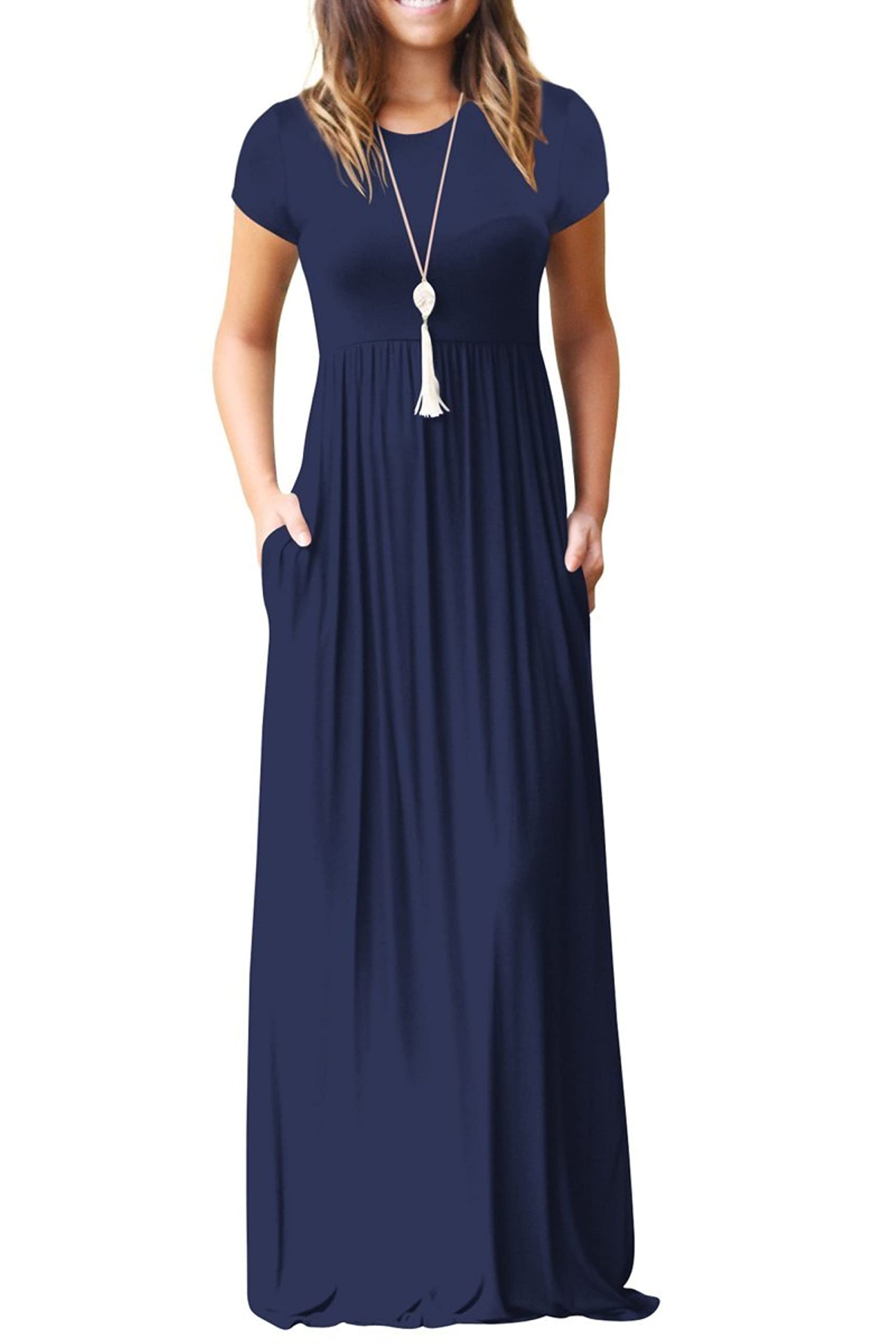 Vestido Maxi Bridget Mulher – Gola Redonda Lisa, Corte Fluido e Cintura Alta com Bolsos Verão