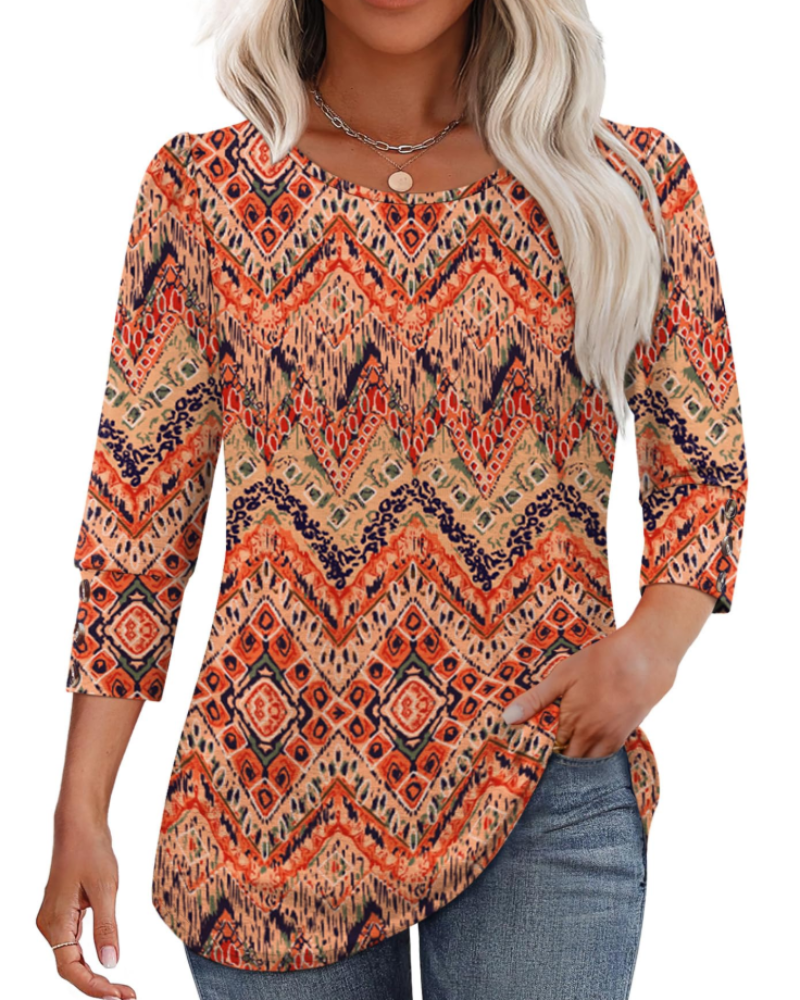 Blusa Veda Mulher – Top com Decote em V, Mangas 3/4 Bufantes e Punhos Fruncidos Chic