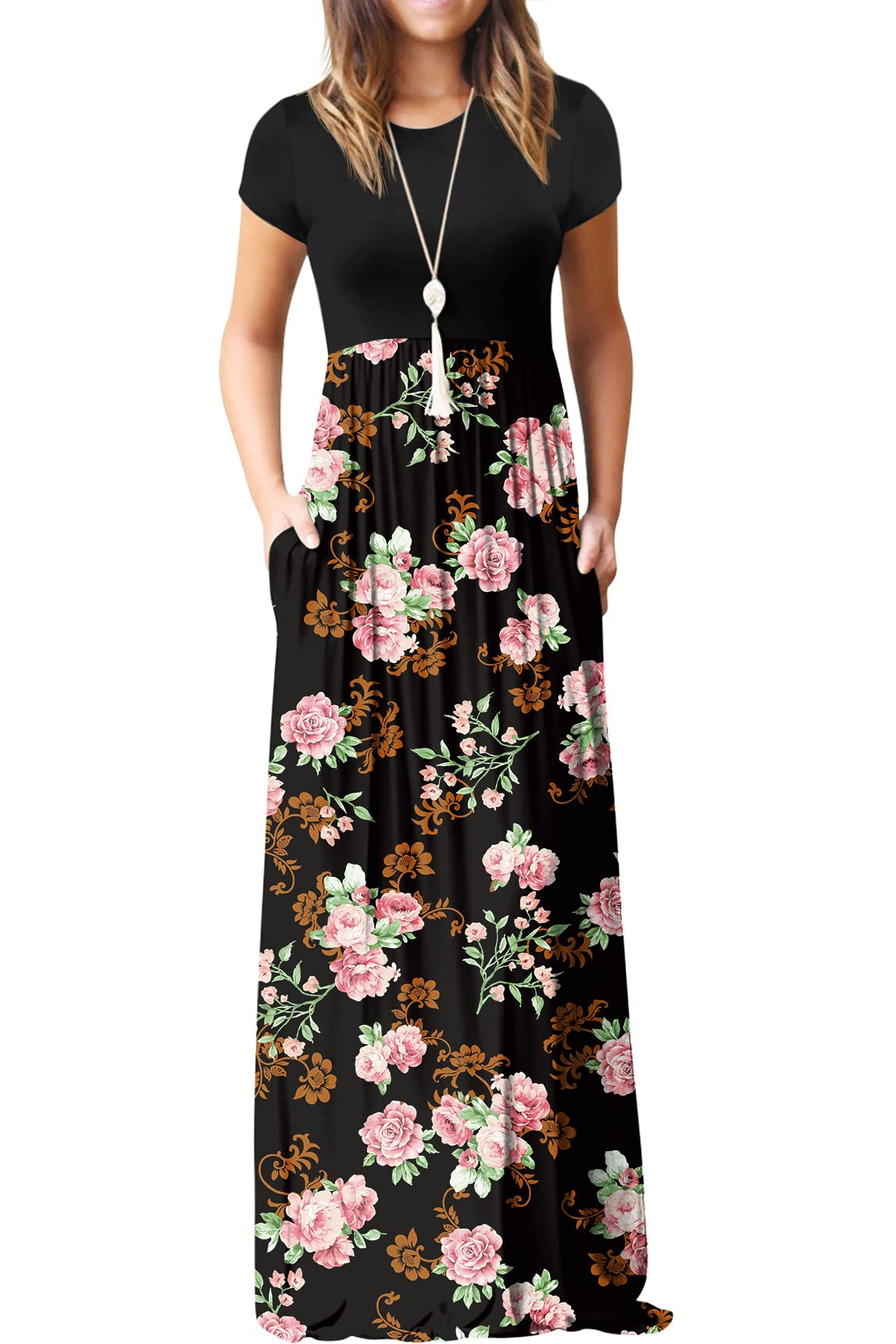 Vestido Maxi Bridget Mulher – Gola Redonda Lisa, Corte Fluido e Cintura Alta com Bolsos Verão