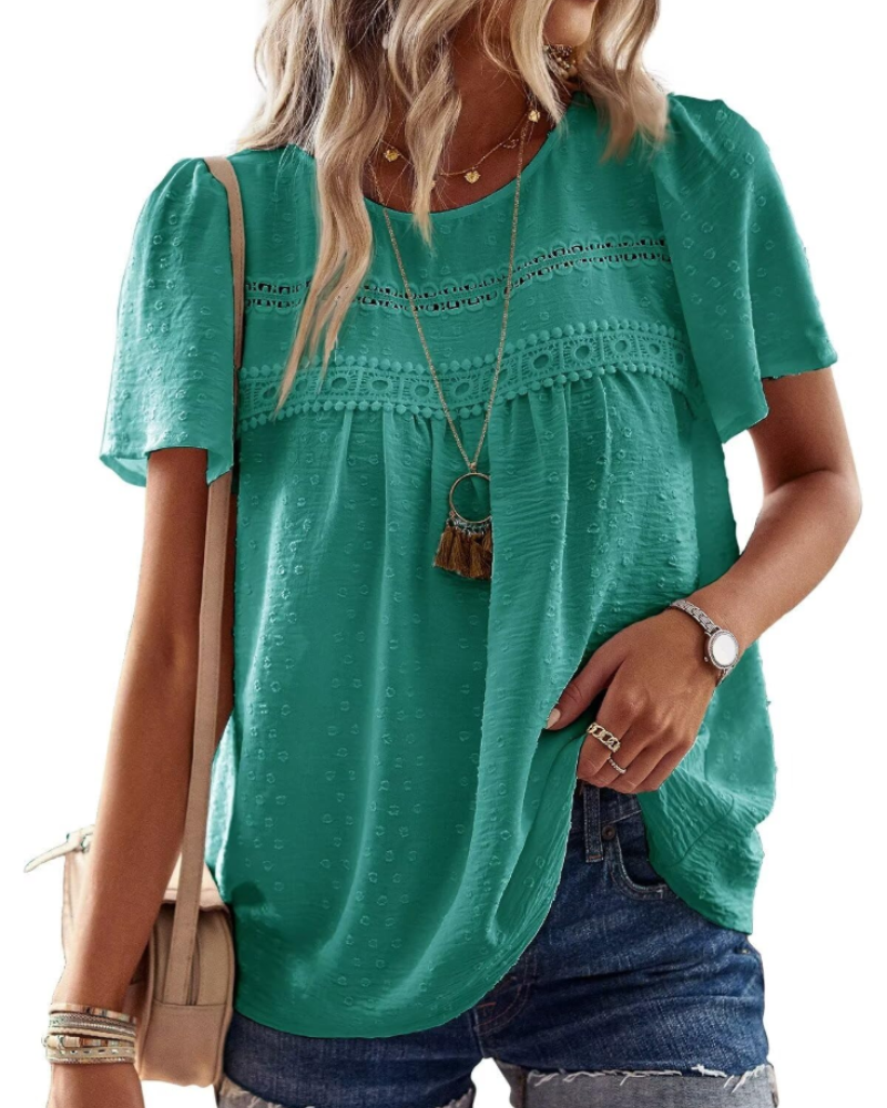 Bluzka Naira Damska – Boho Top z Muślinu z Koronką i Luźnym Krojem
