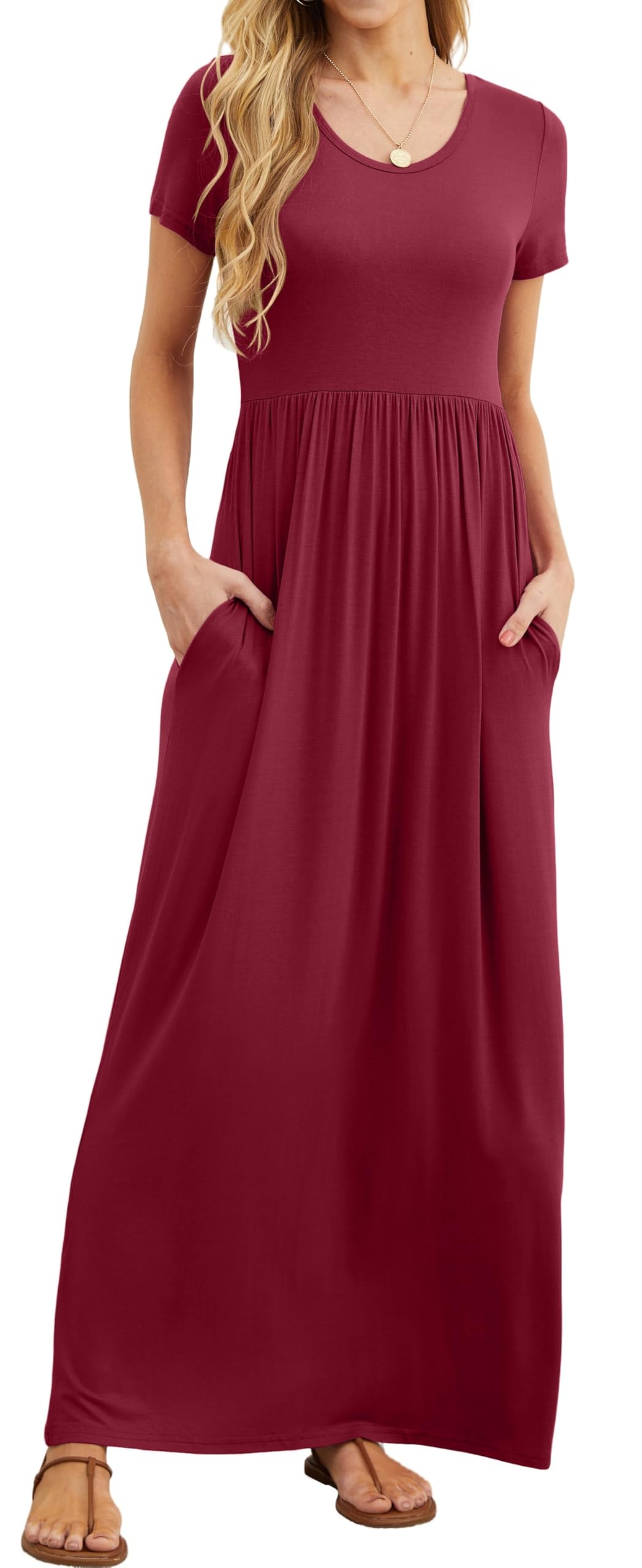 Vestido Maxi Bridget Mulher – Gola Redonda Lisa, Corte Fluido e Cintura Alta com Bolsos Verão