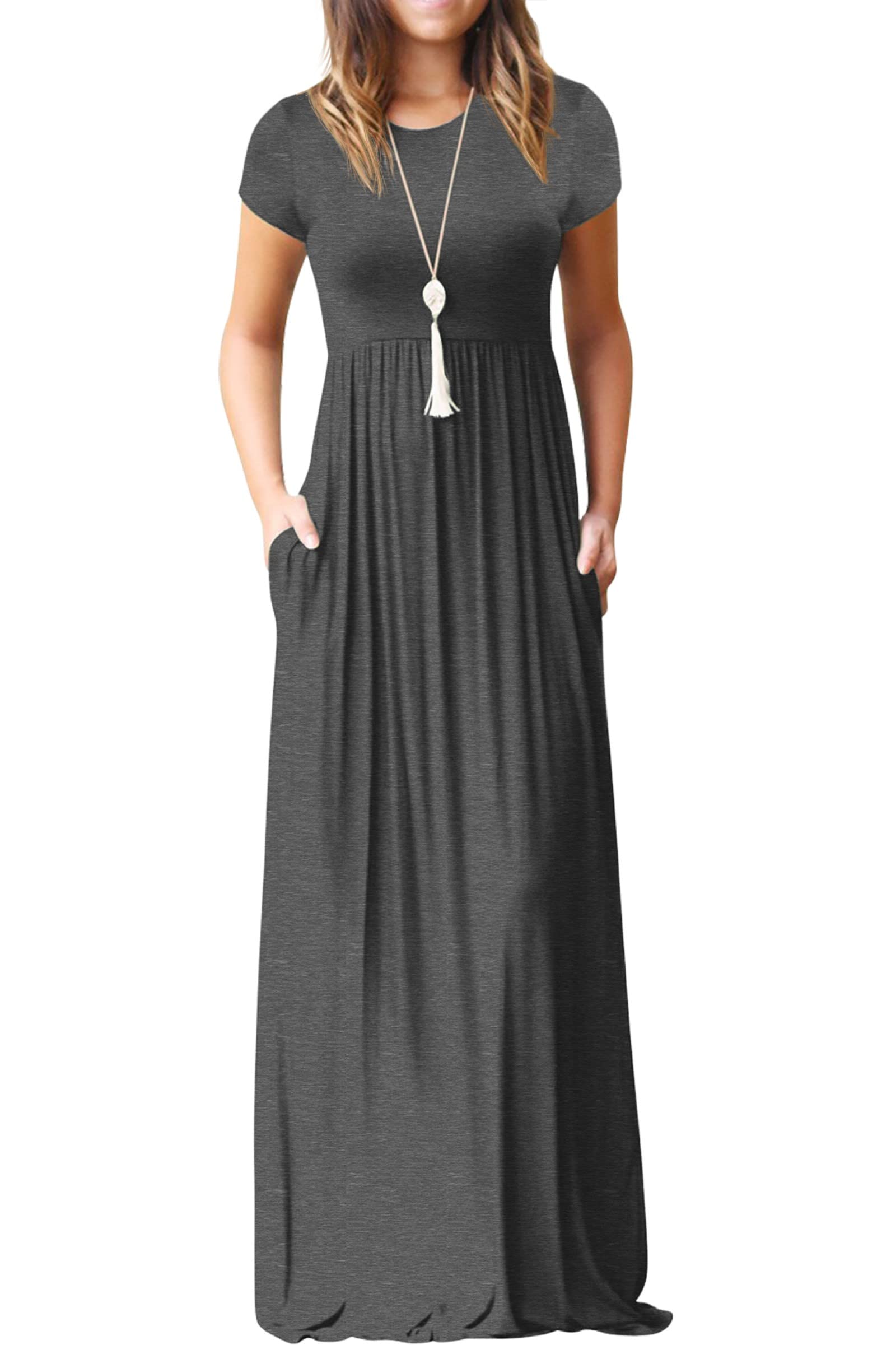 Vestido Maxi Bridget Mulher – Gola Redonda Lisa, Corte Fluido e Cintura Alta com Bolsos Verão