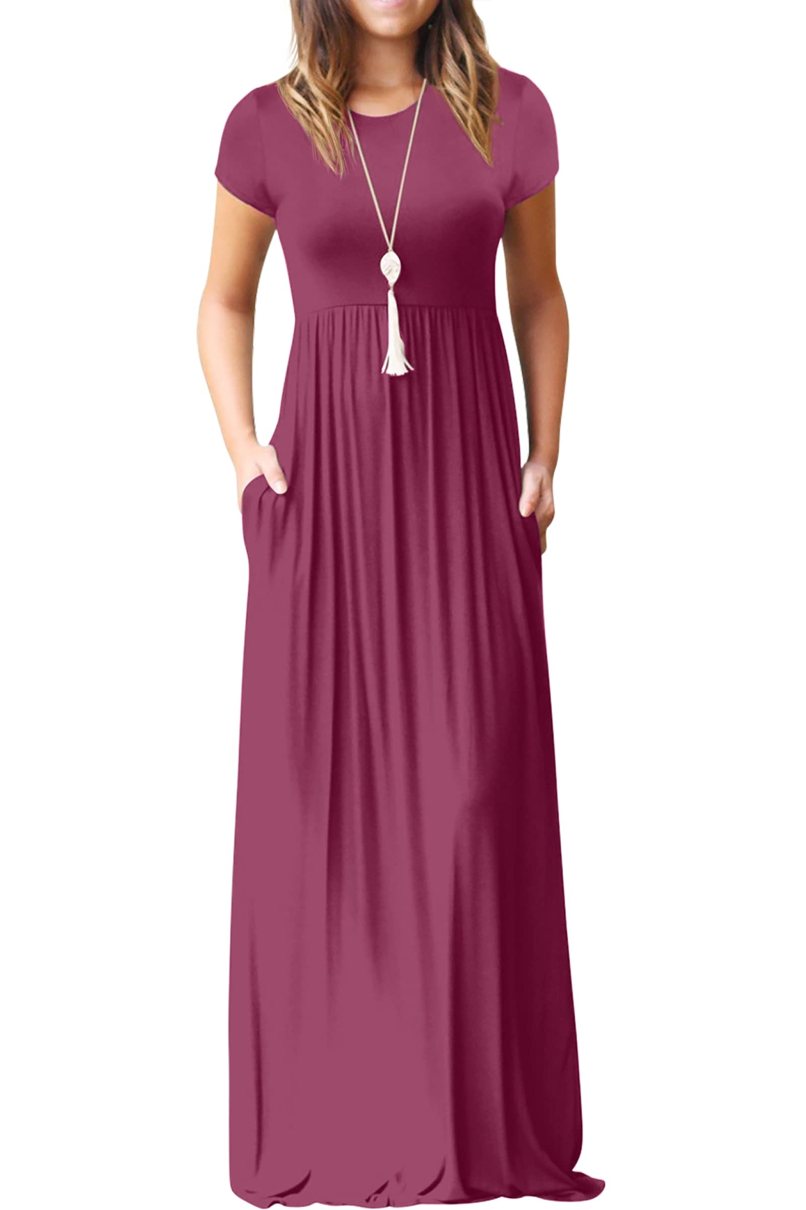 Vestido Maxi Bridget Mulher – Gola Redonda Lisa, Corte Fluido e Cintura Alta com Bolsos Verão